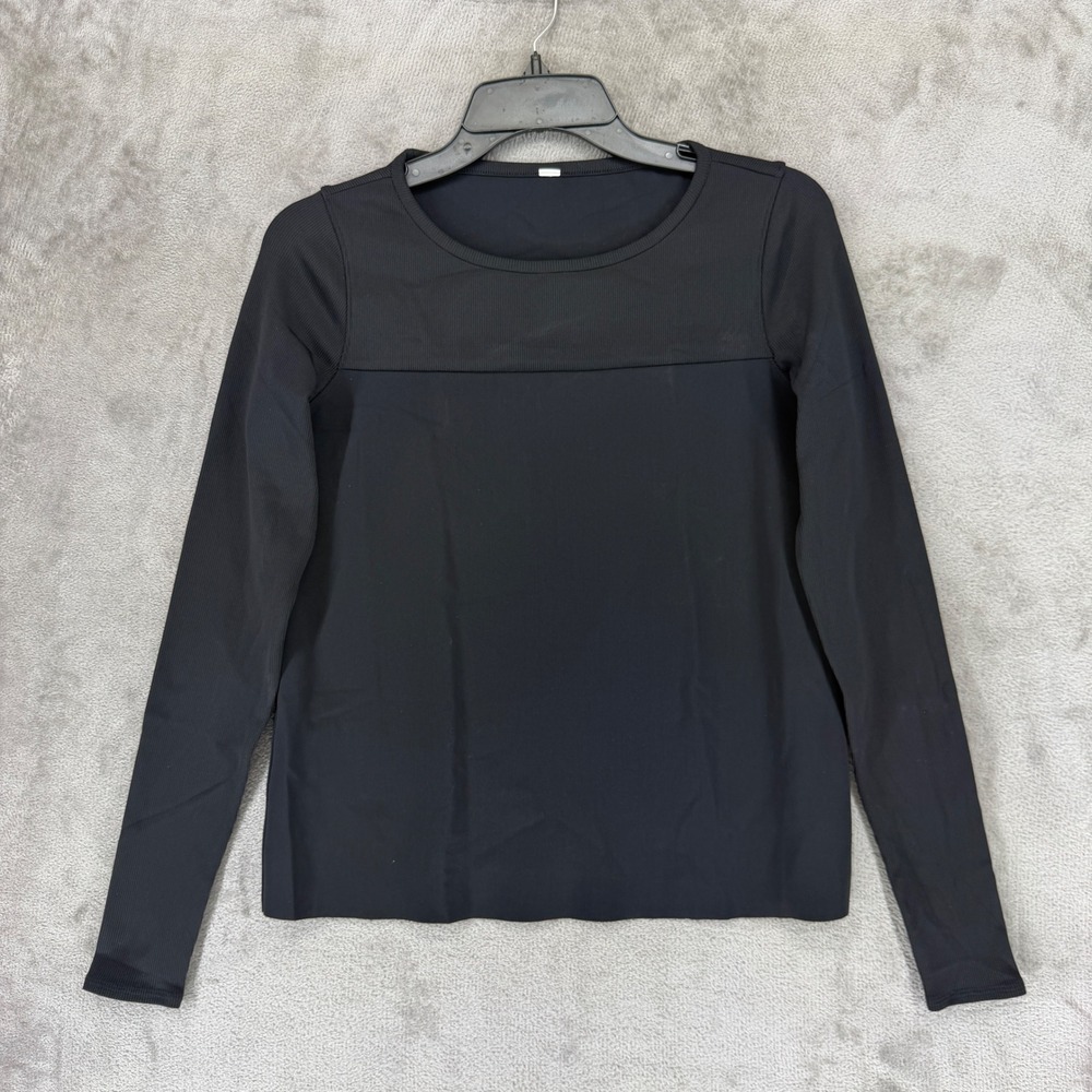 Lululemon Top Womens Size 6 Black Long Sleeve Ribbed Mixed Media Athletic Shirt